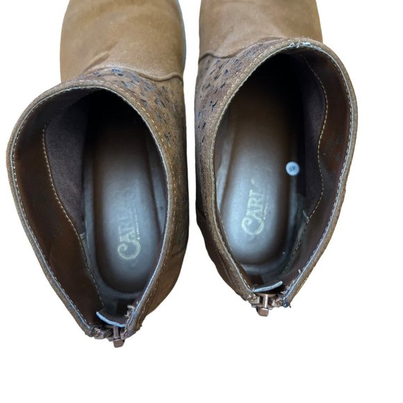 Carlos Santana Womens Shoes 6M Brett Brown Ankle Boot Faux  Laser Cut Suede Heel - Picture 5 of 9